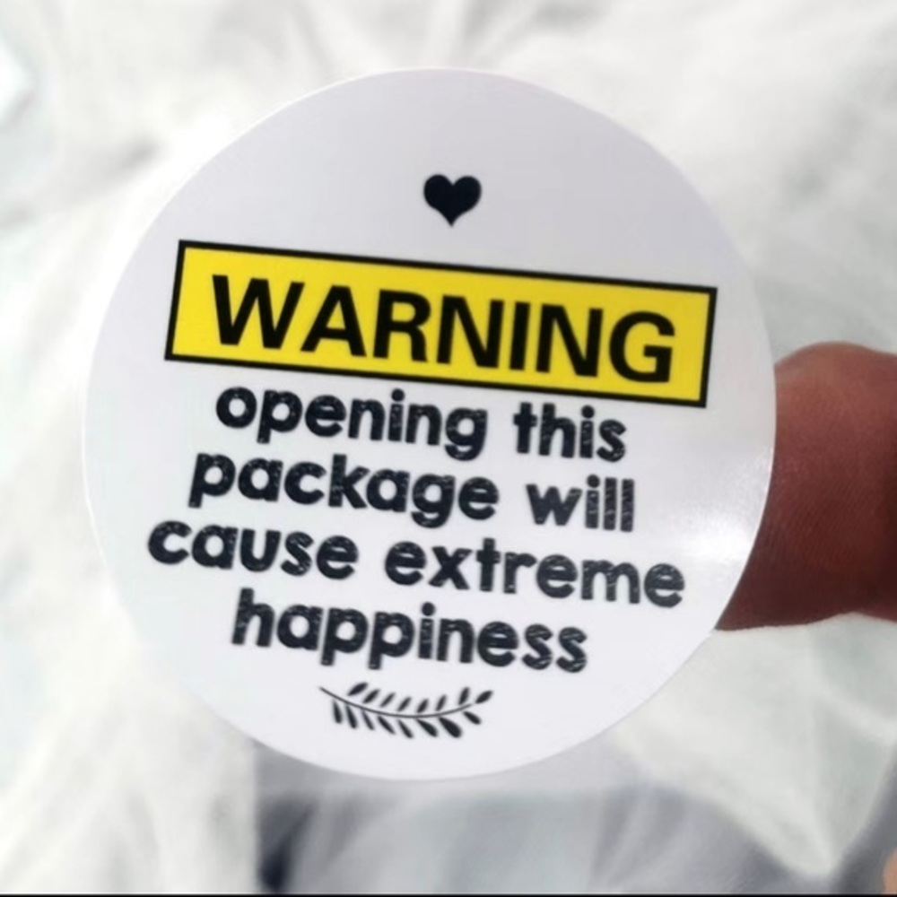 NEW -‎ Warning Extreme Happiness / White & Yellow / 1.5”/ 120 Stickers